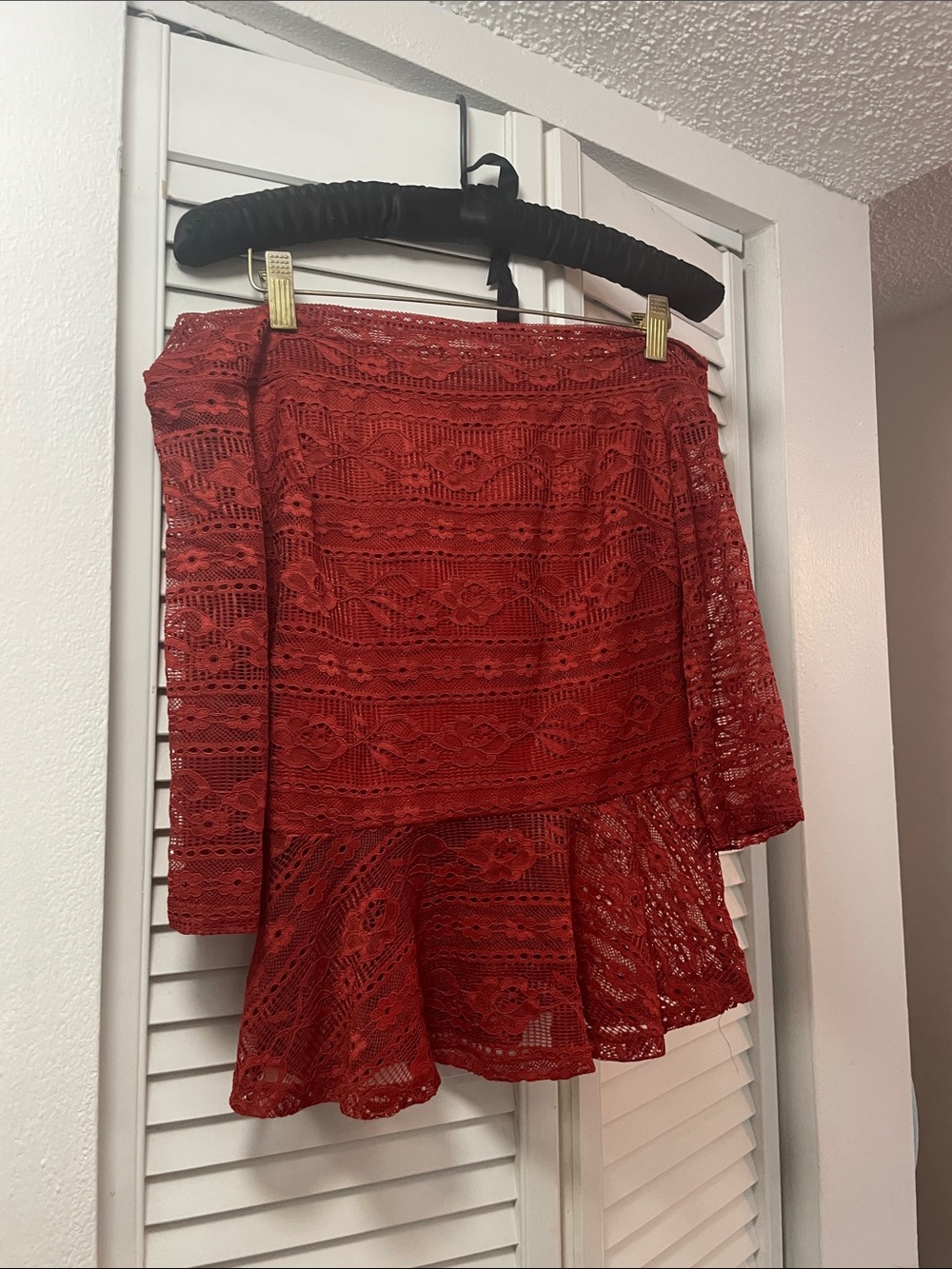bebe Red Lace Peplum Skirt